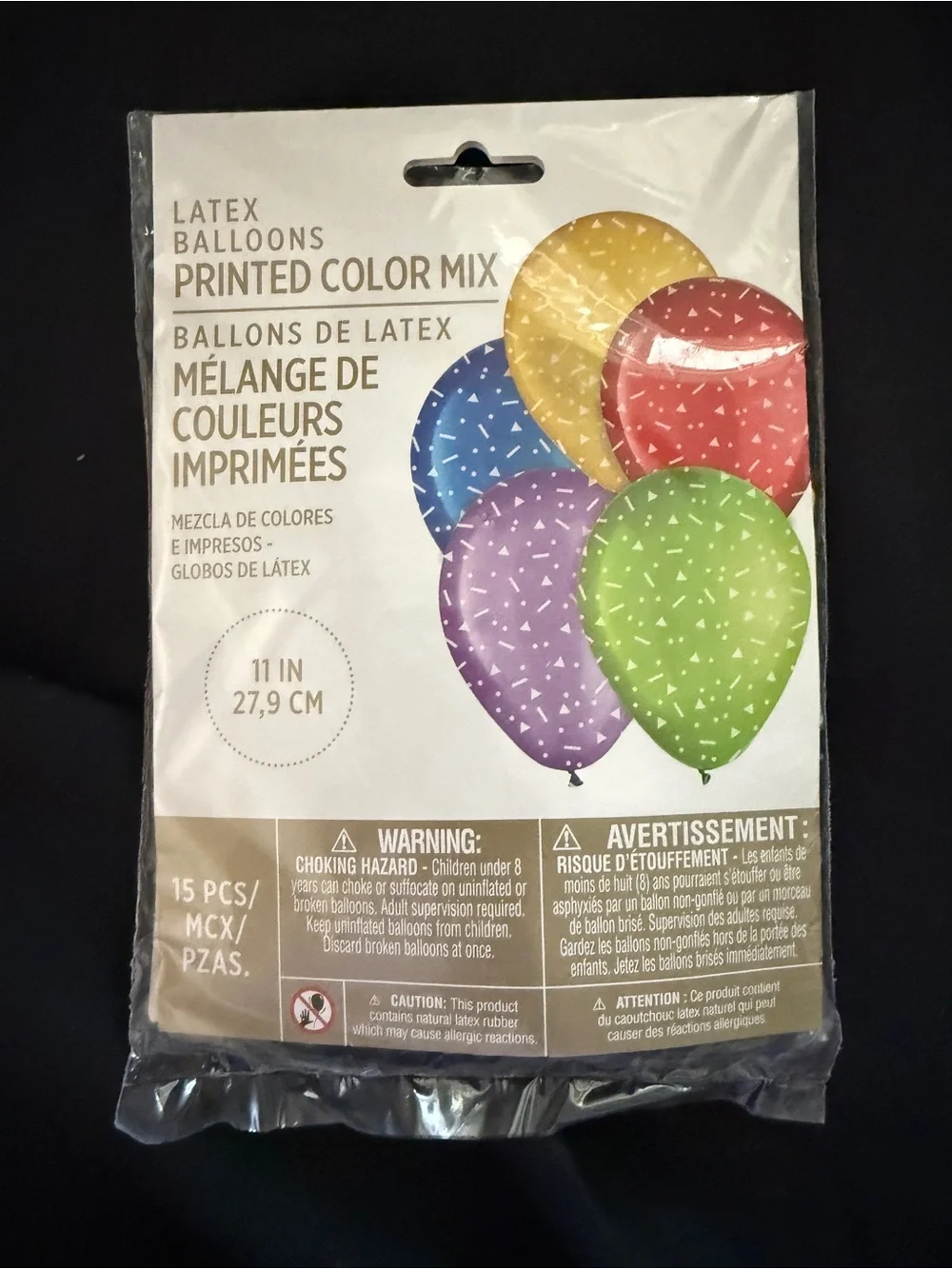 11” Printed Color Mix Latex Balloons - Confetti Print- Helium Grade or Air